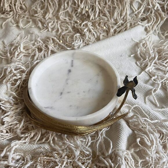 Michael Aram Black Iris Trinket Tray Brass Marble NEW - Picture 2 of 11